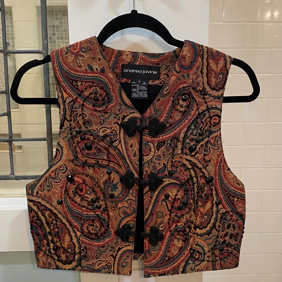 Vintage Andrea Jovine Brocade Paisley Beaded Vest in Jewel Tones size 6 - Picture 1 of 7
